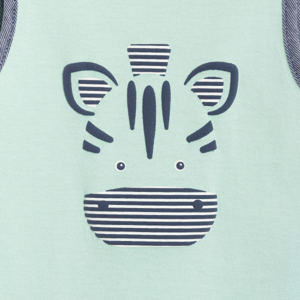 أفرول قصير أزرق اللون للصبي الرضيع، مرسوم عليه الحمار الوحشي